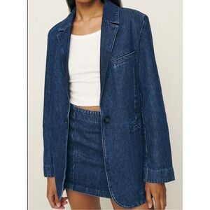 NWT Reformation Elsa Relaxed Denim Blazer, size S, owens dark blue
